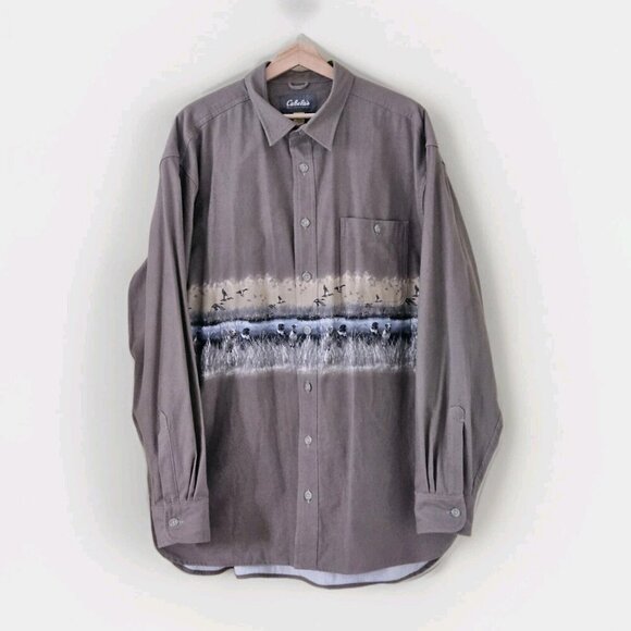 Cabela's Shirt Men XLT Beige LS Buttons Pocket Outdoor Hunting Deer Skin Flannel - Picture 1 of 16